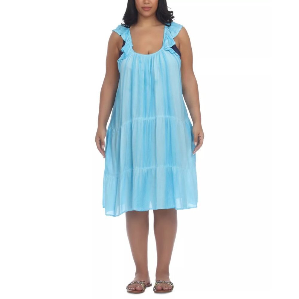 Raviya Womens Plus Size 1X Pigment-Wash Off-The-Shoulder Dress Swim Cover-Up $54
